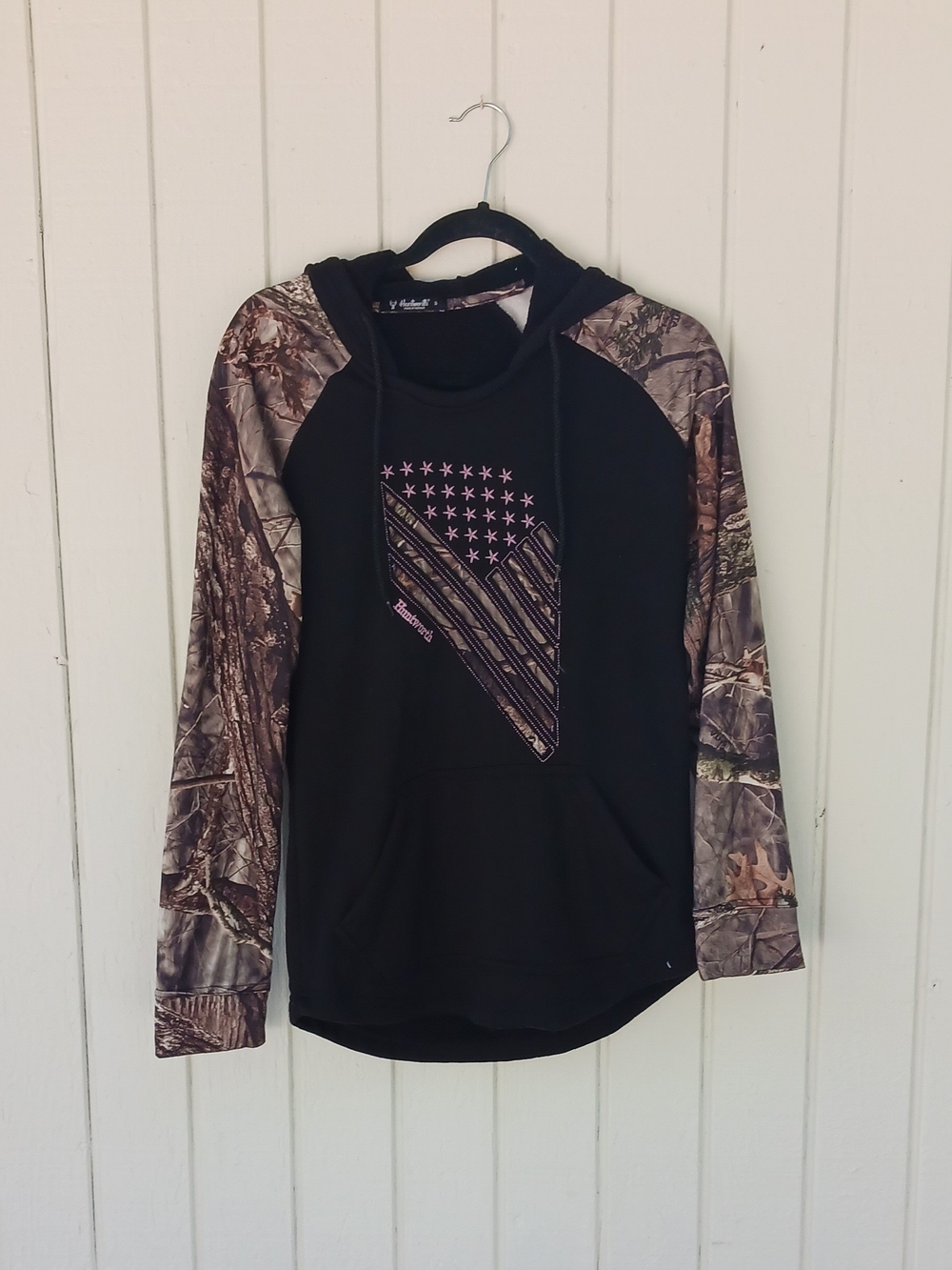 Hunyworth Black Hoodie with Camouflage Sleeves